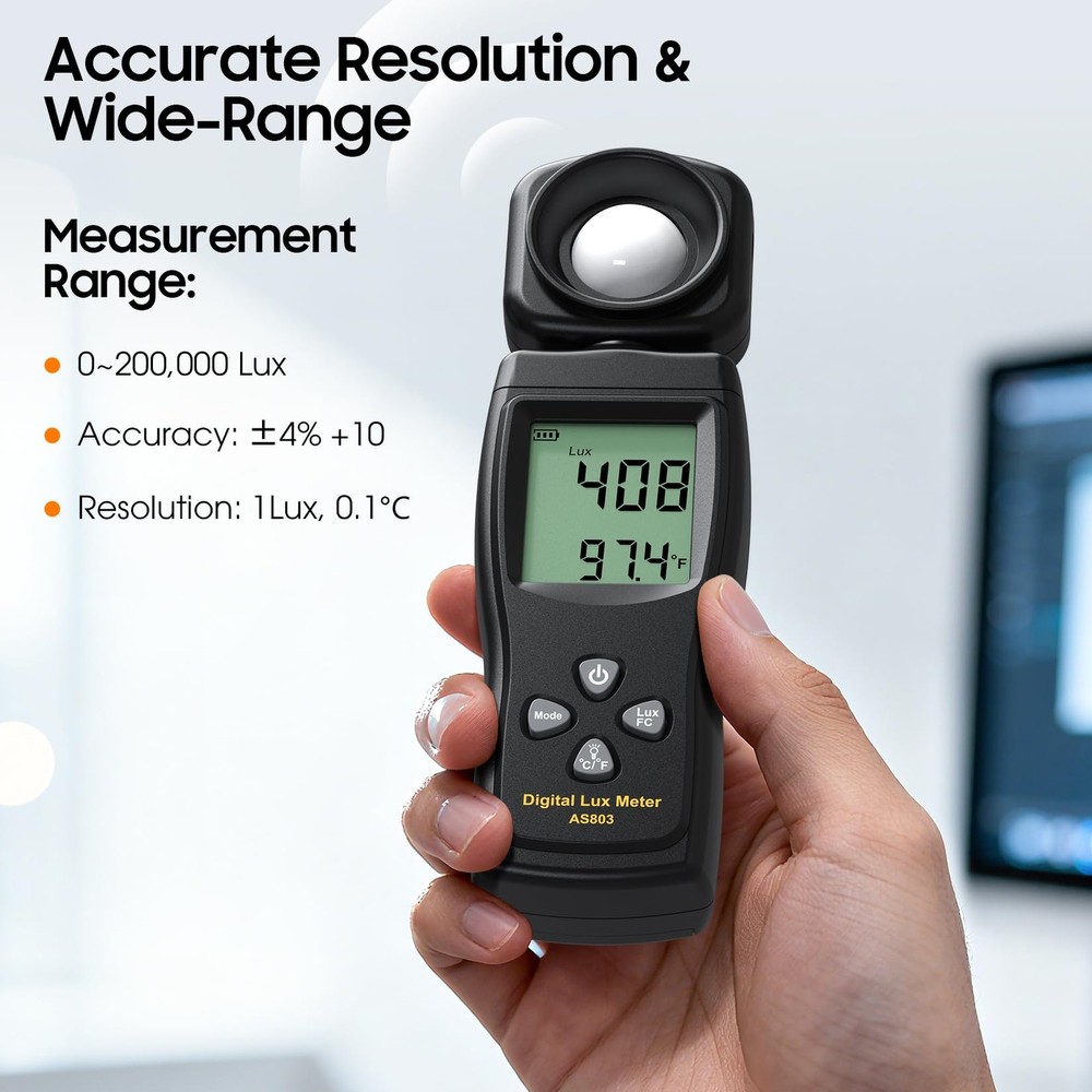 Digital Illuminance Light Meter 0200,000 Lux 180 Rotating Sensor Backlight
