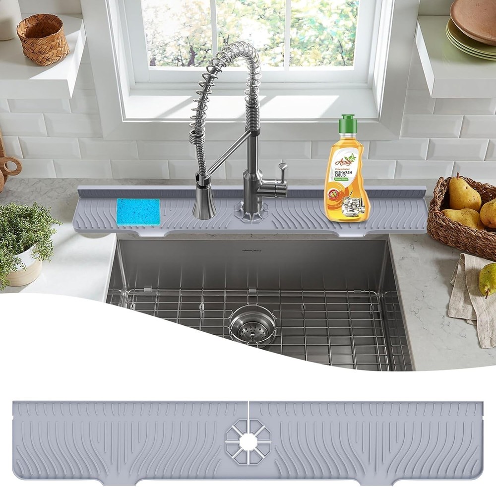 33" Silicone Kitchen Sink Splash Guard - Self-Draining & Adjustable Fit