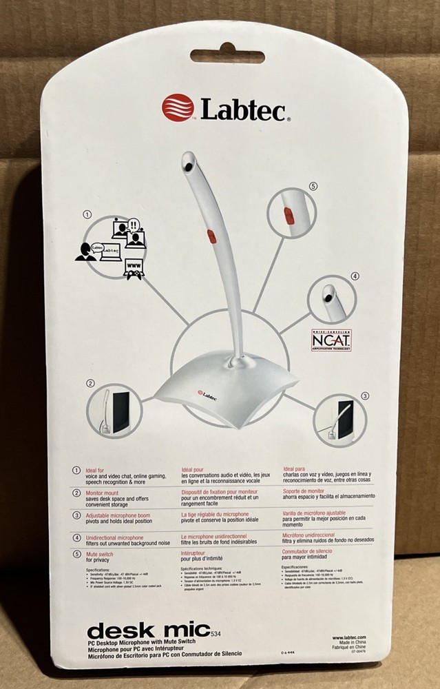 Labtec Desk Mic #534 PC Desktop Microphone W/Mute Switch - New - Read