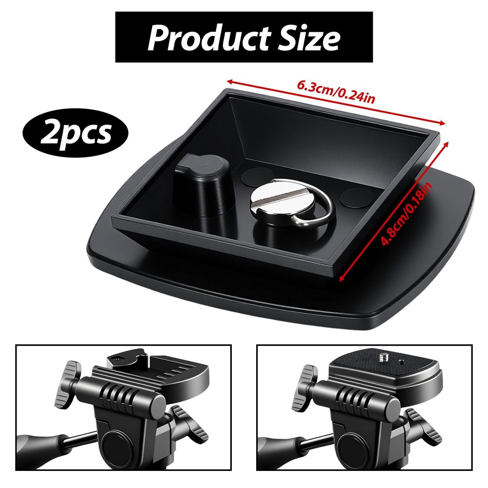 2 Pack Camera Quick Release Plate 63x48mm Universal Tripod Black