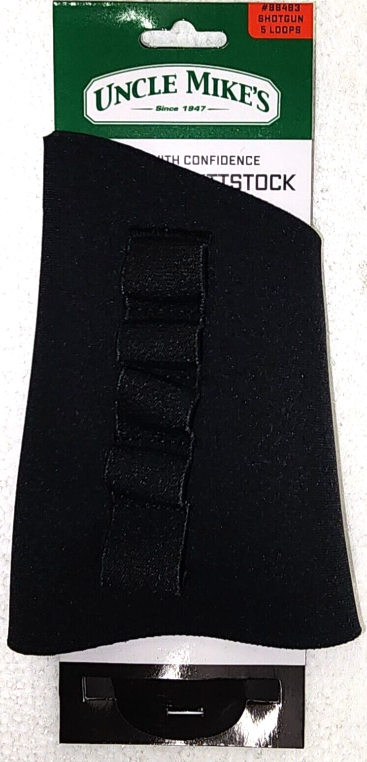 Uncle Mikes 88493 Buttstock Shell Holder Shotgun 5 Rounds Black Neoprene NEW pkg