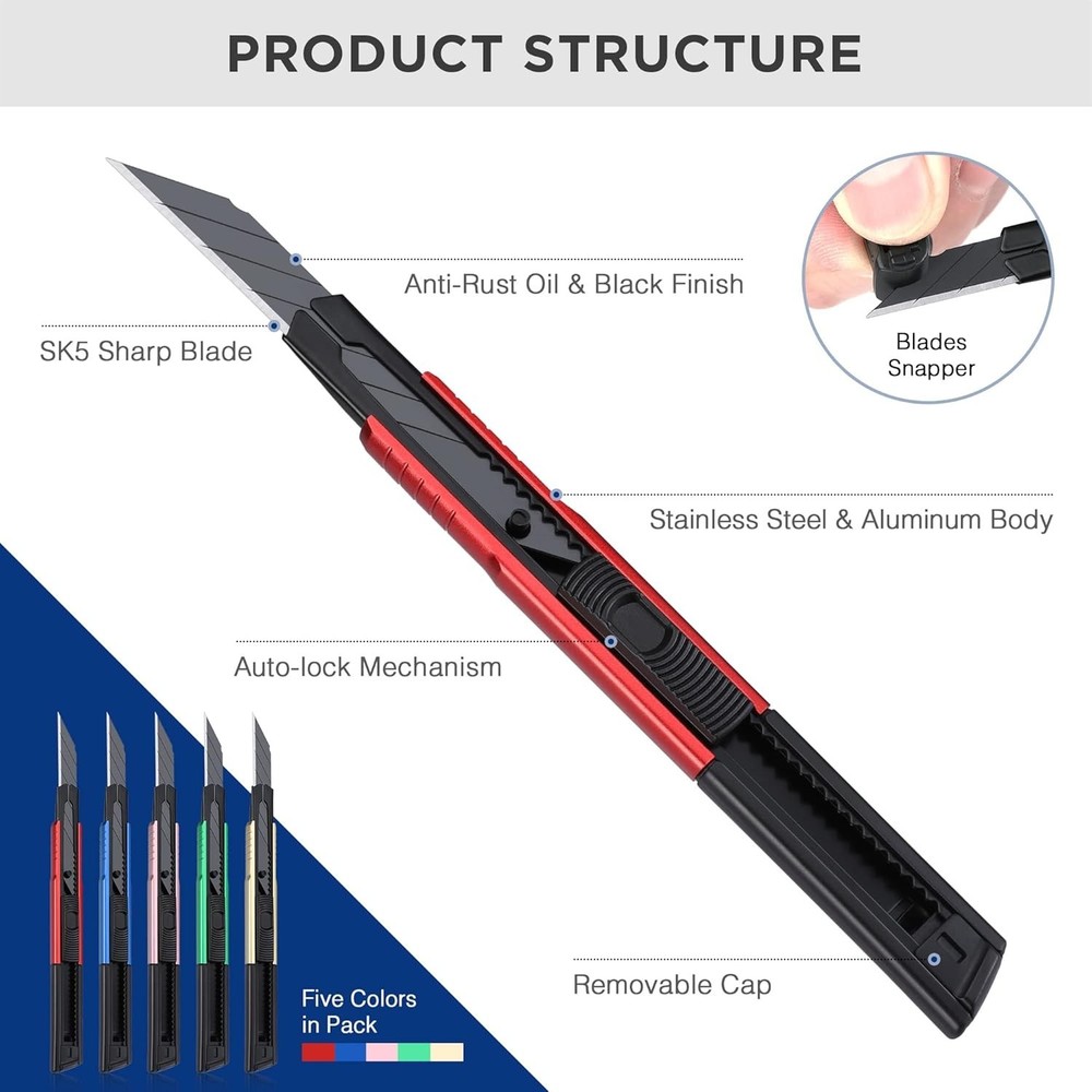 Durable Utility Knife with Retractable Blade & 10 Extra Blades