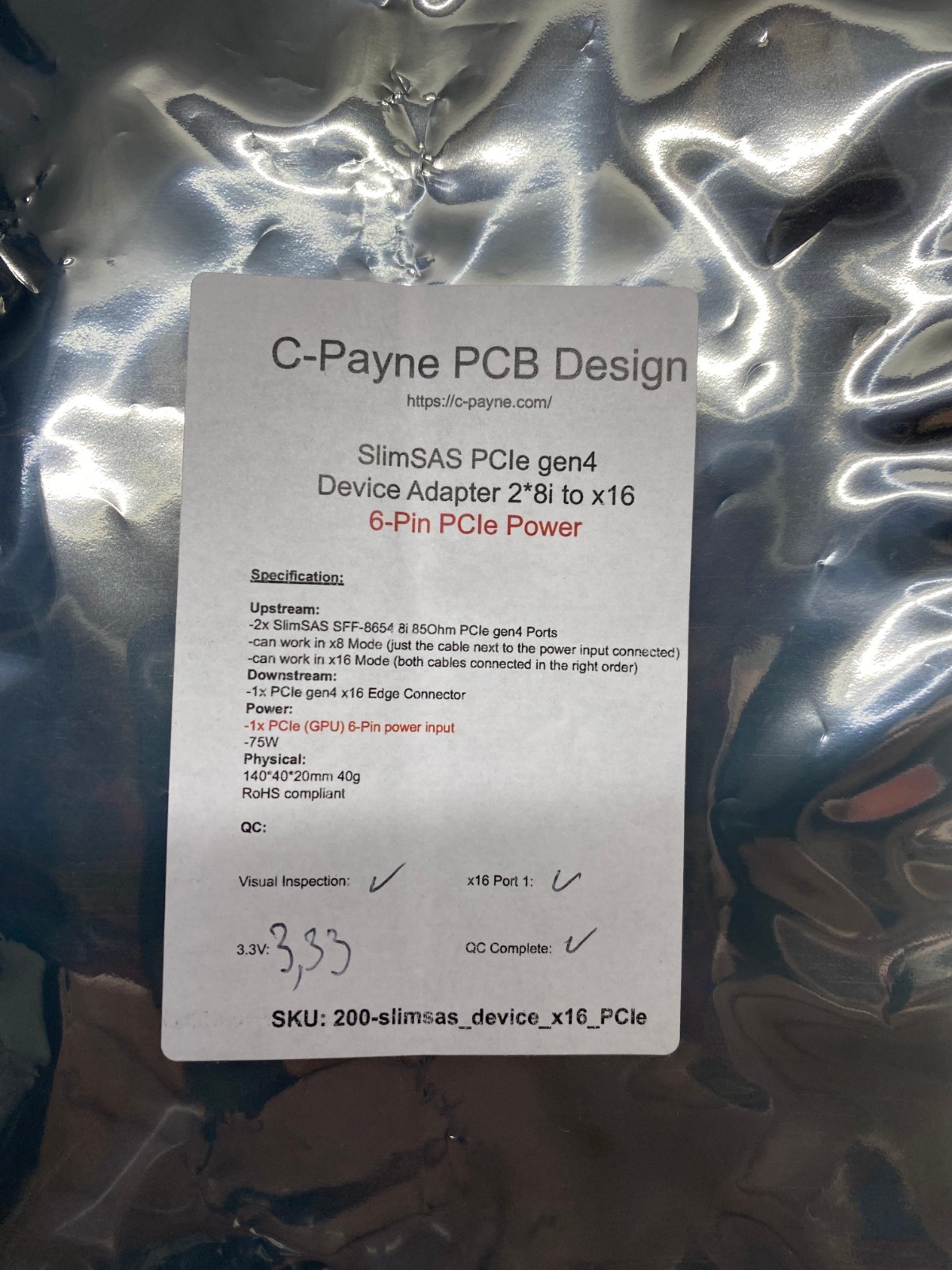 C-Payne PCIe 4.0 gen4 SlimSAS Host Adapter + Device Apater + SlimSAS Cables