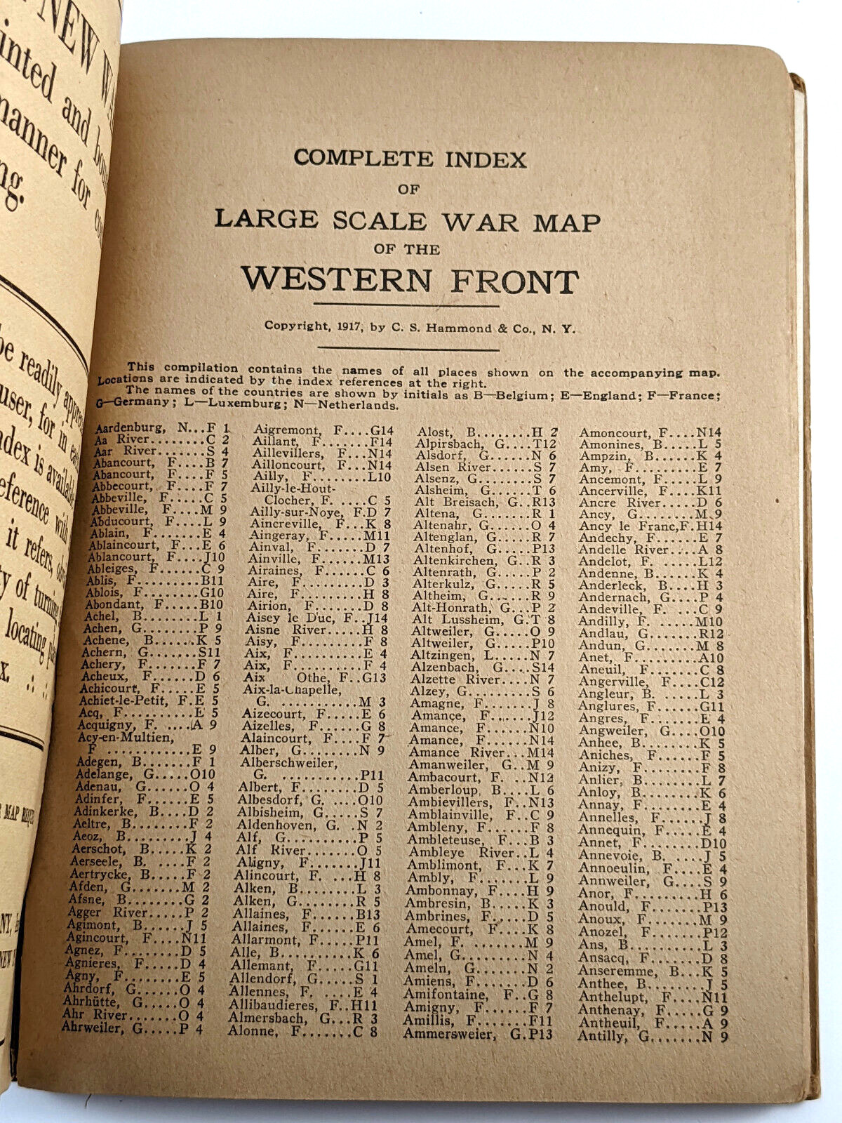 1918 Hammonds Large Scale War Map Western And Italian Front Cloth Version WWI
