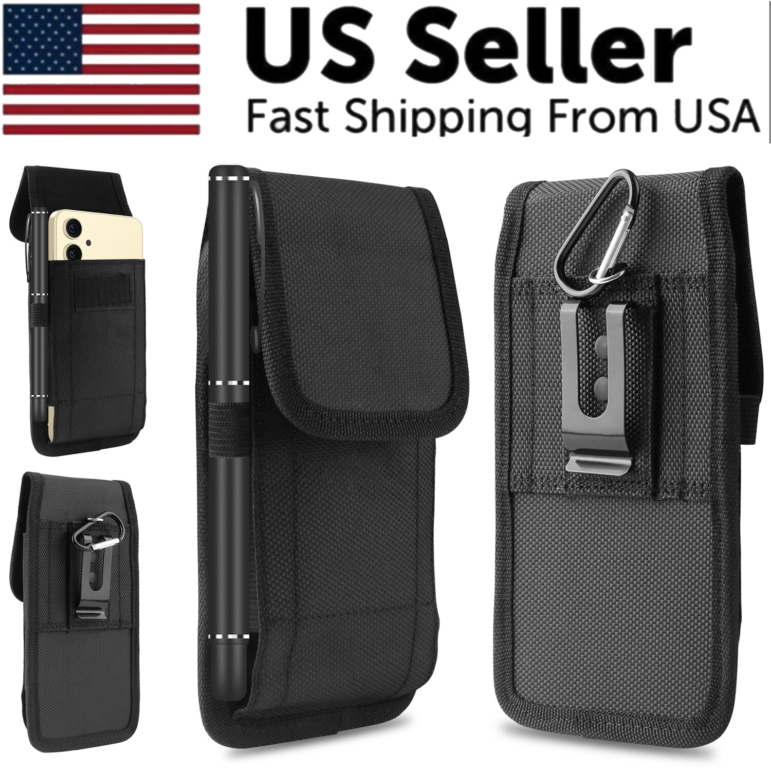 Universal Vertical Phone Holster Pouch with Belt Clip - Fits All Cell Phones