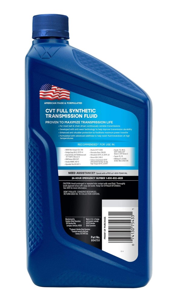 Valvoline CVT Full Synthetic Continuously Variable Transmission Fluid