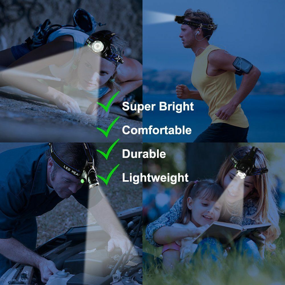 Most Powerful 99000000LM Rechargeable Headlamp LED Tactical Headlight Flashlight