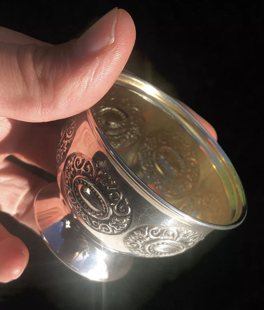 Solid Sterling Silver Gilt Hallmarked Ornate Bowl