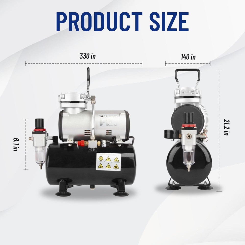 Timbertech Airbrush Compressor, High-performance Single-Piston Oil-free Mini