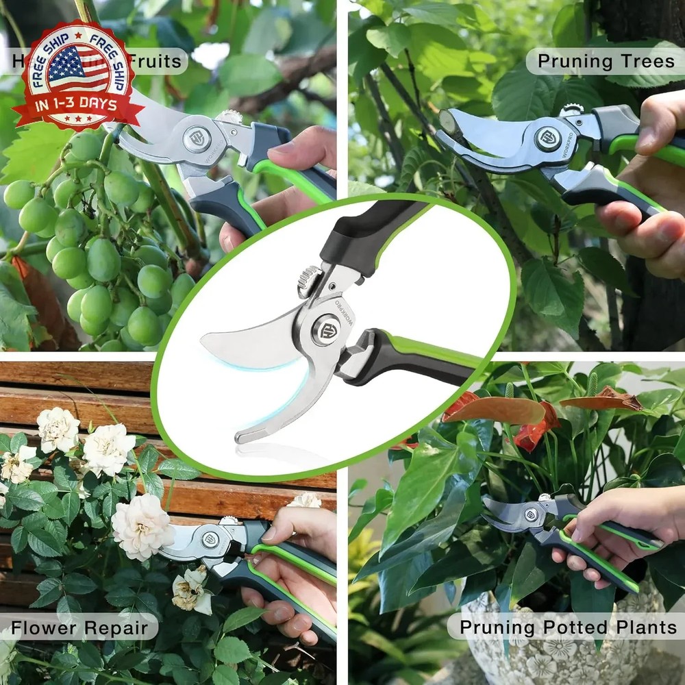 WORKPRO Garden Bypass Pruning Shears, 8.5" Pruning Scissors with CRV Integral Fo