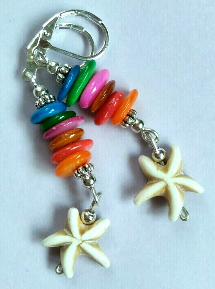 SHELL CHIPS Howlite STARFISH dangle earring SP LEVERBACK artisan