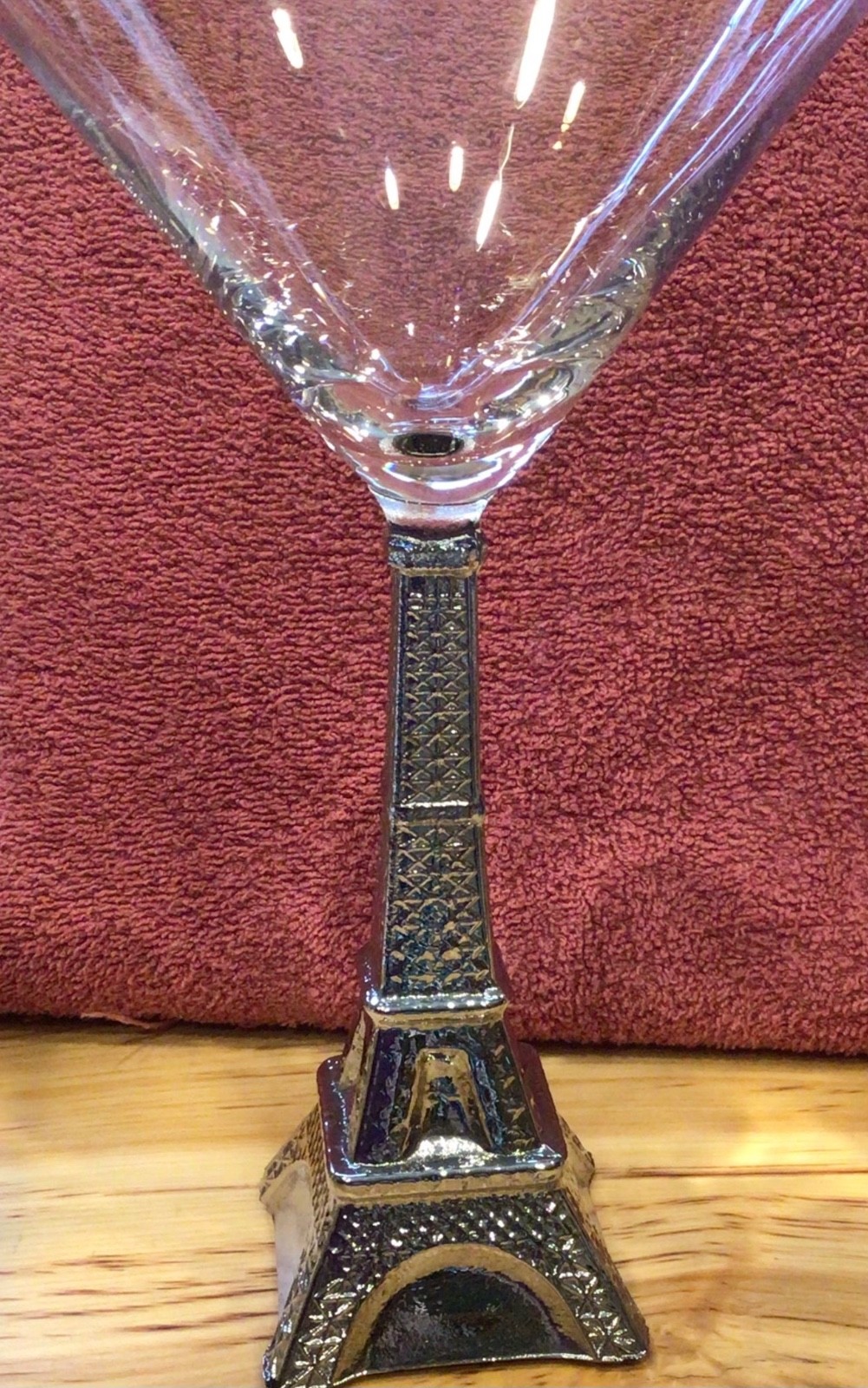 Eiffel Tower Martini Cocktail Glasses Sculpted Silver Stems 7.5” tall