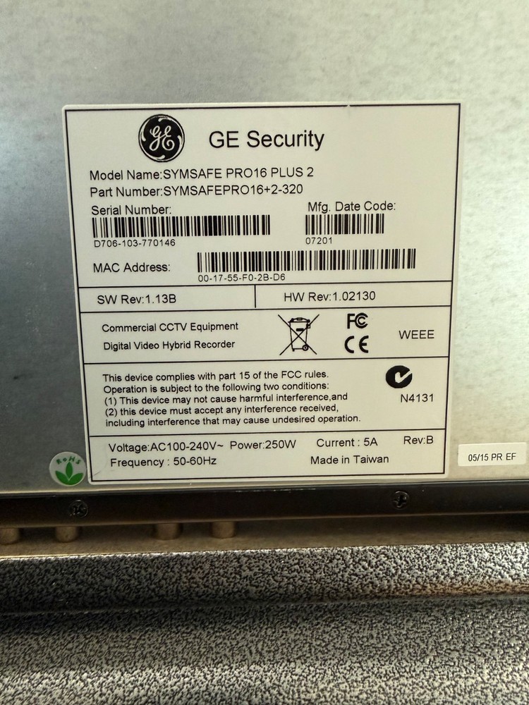 GE Security DVR, SYMSAFE PRO16 PLUS 2
