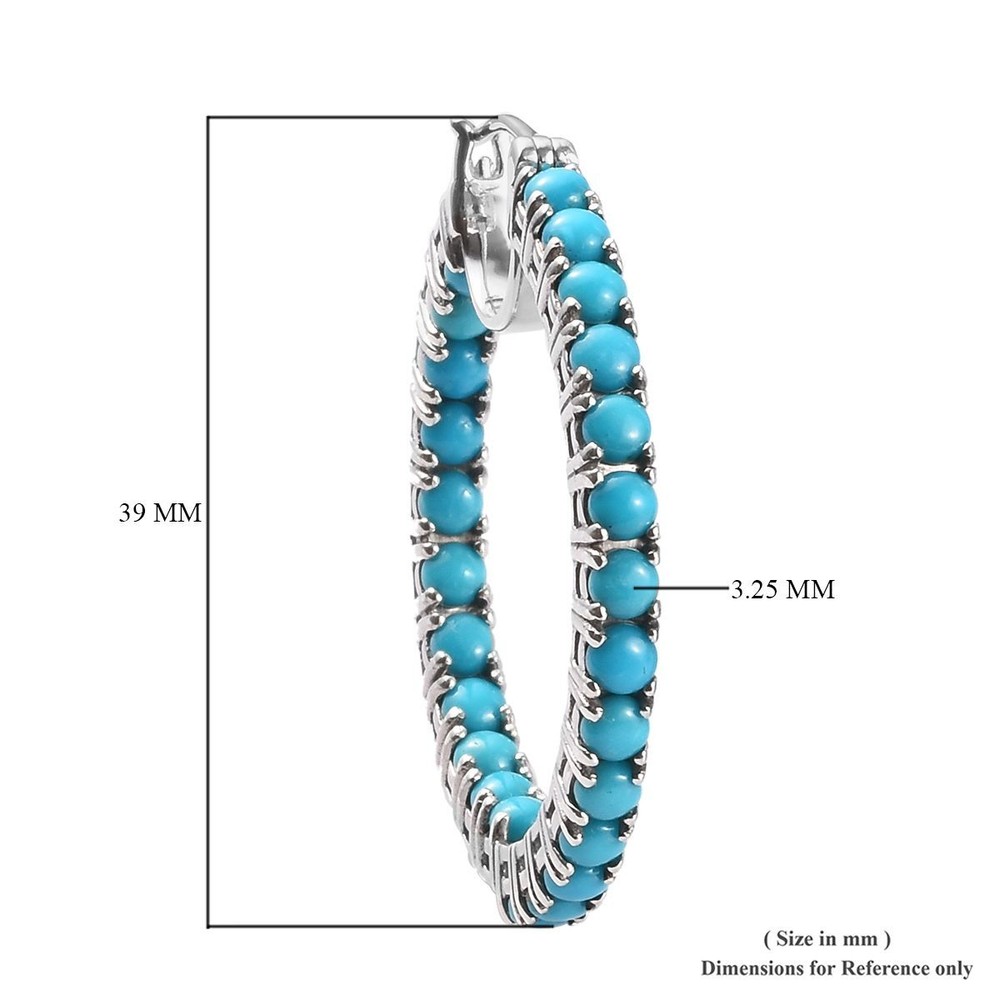 1.00 Ct Turquoise Hoop Earrings Prong Setting 925 Solid Sterling Silver