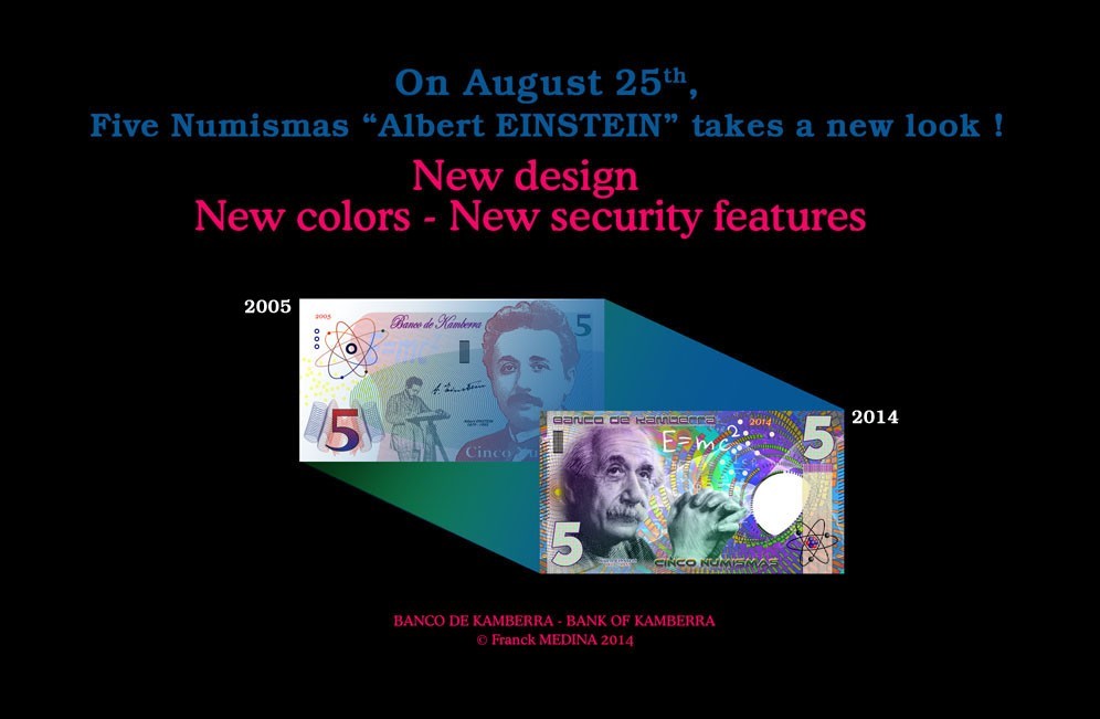 Kamberra, 5 Numismas, 2022, UNC Einstein, New issue, Completely redesigned