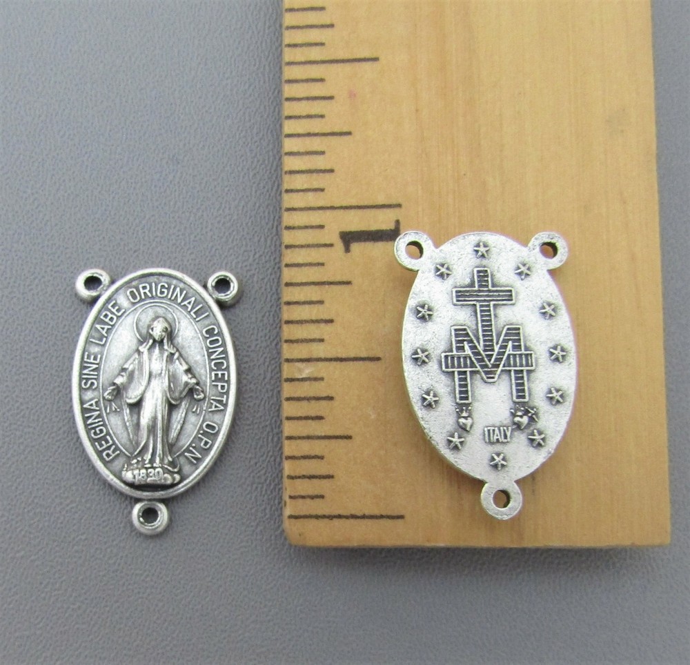 3 pc Large MIRACULOUS OVAL Rosary Center Italy Centerpiece T105 finish SILVER