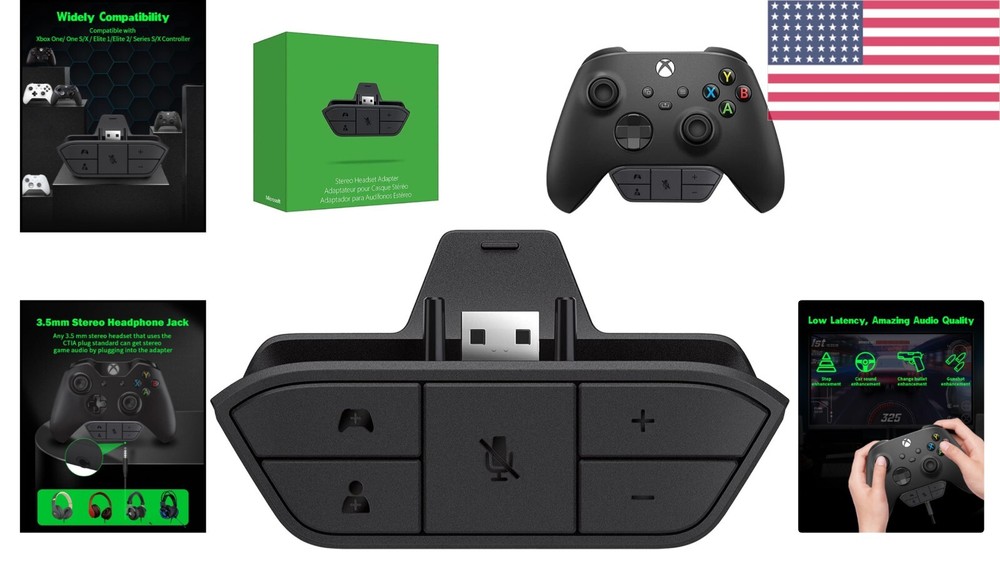 Durable Xbox Stereo Adapter with Free Thumbgrips - Low Latency Gaming Solution