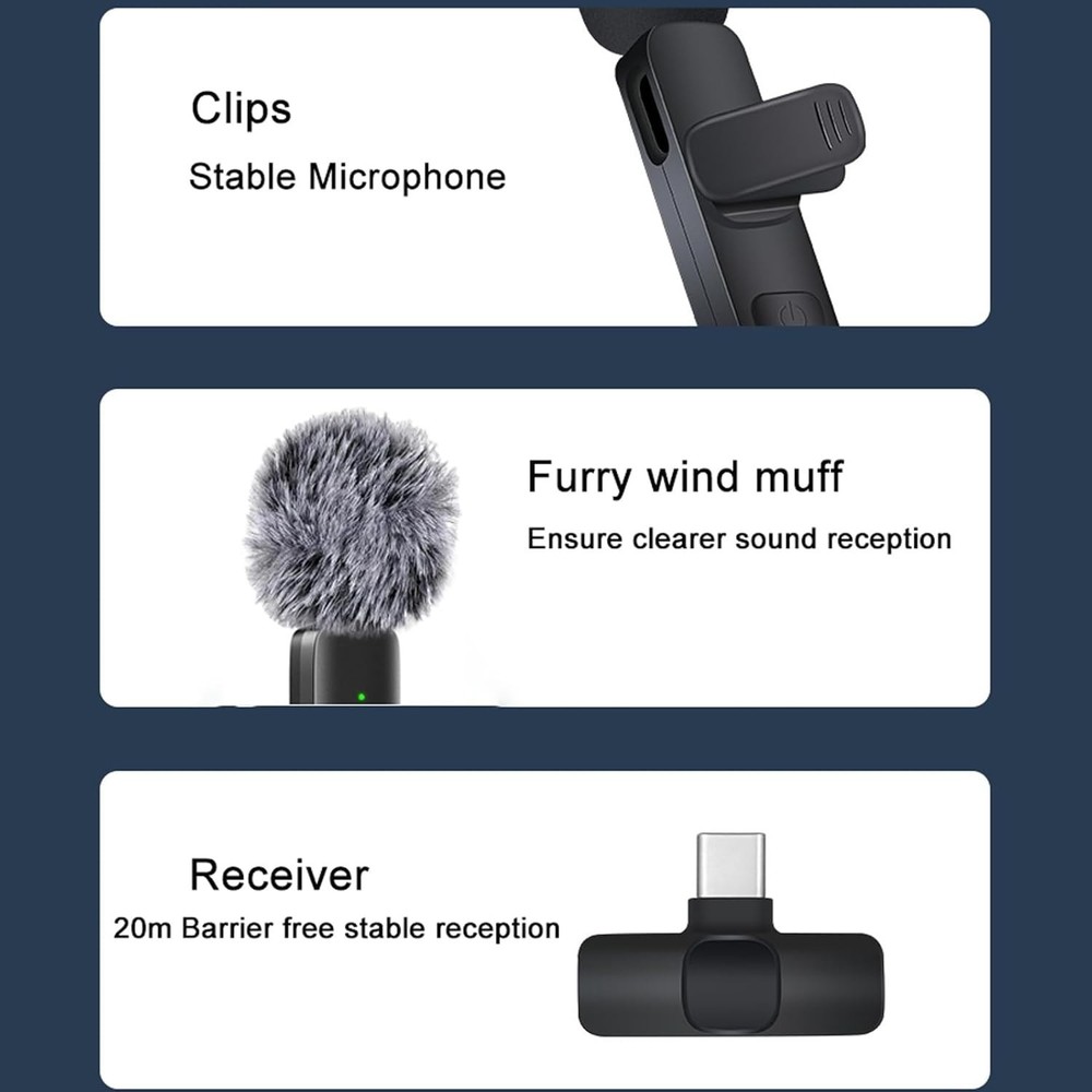 Wireless Microphone Mini Mic for iPhone/Android Phone, LED Display Lavalier Micr