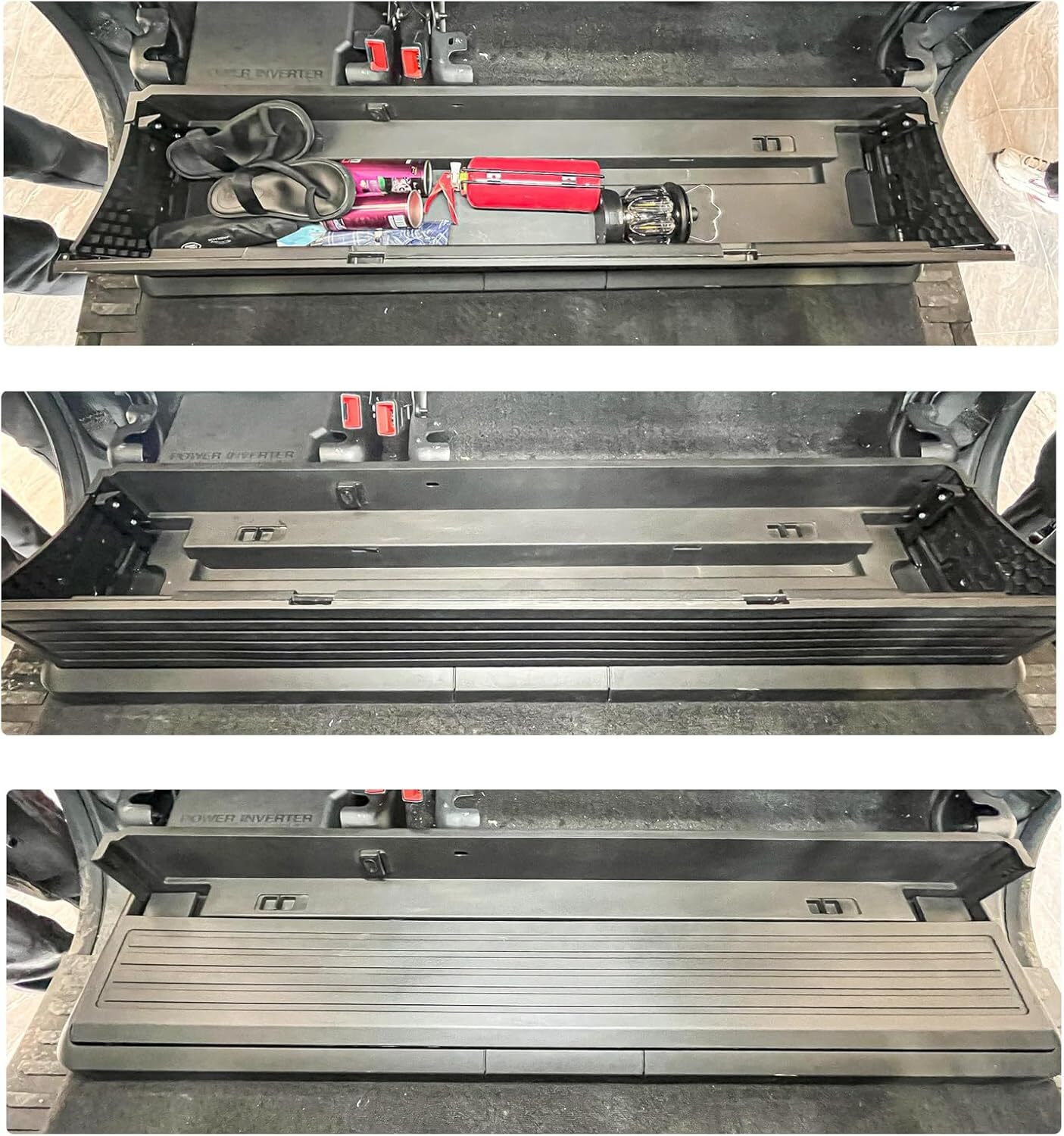 Upgraded Folding Under Rear Seat Storage Box for 2015-2024 Ford F150 Cargo Black