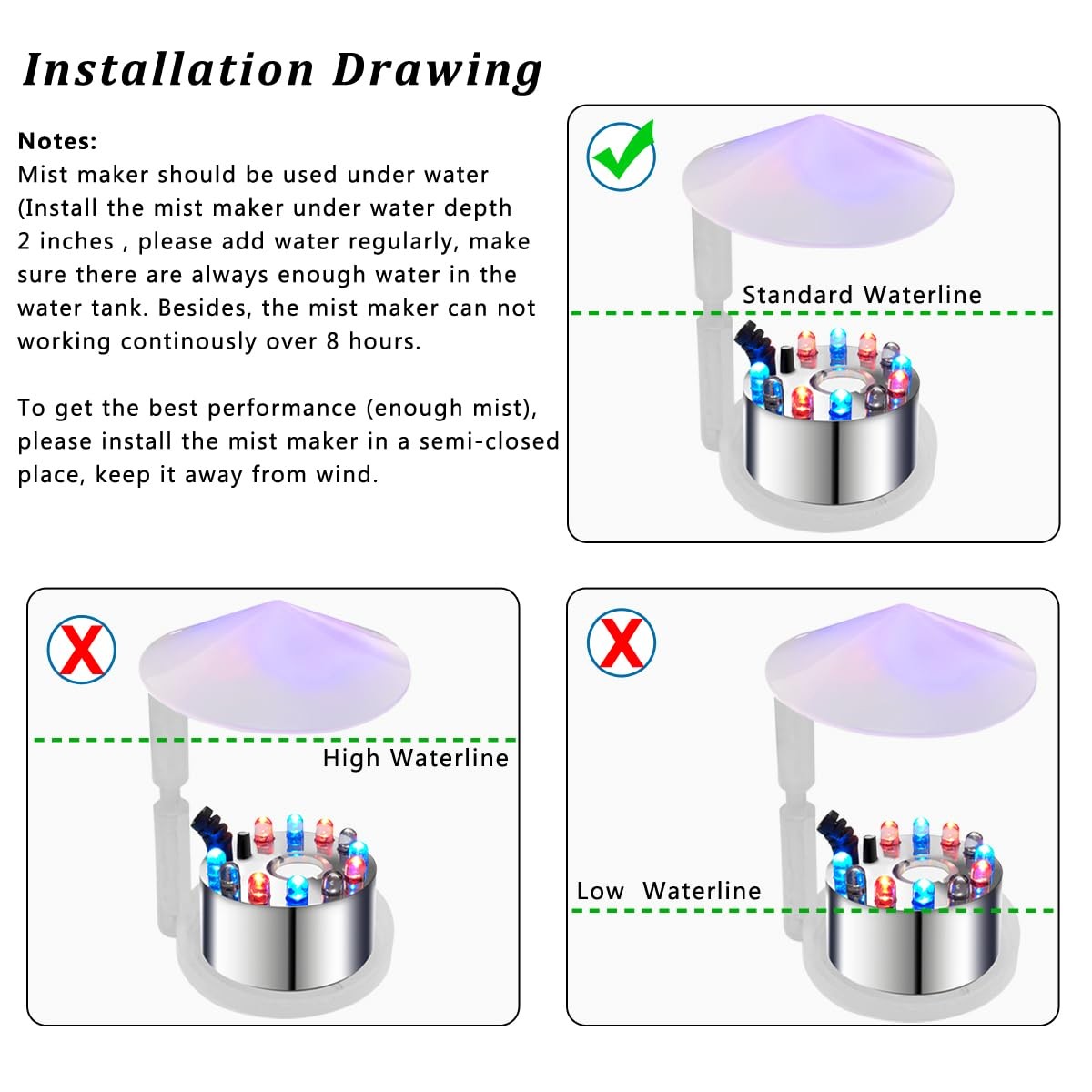 PULACO Mist Maker, 12 LED Mister Fogger Water Fountain Pond Fog Machine white