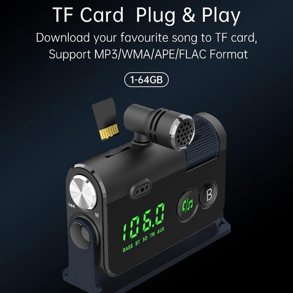 Bluetooth Transmitter Car, 2 Microphones & QC3.0 +Type-C PD 18W HiFi Bass, Car