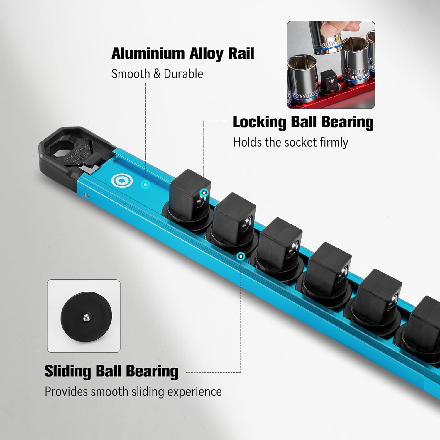 DURATECH 9PCS ALUMINUM MAGNETIC SOCKET ORGANIZER RAIL SET Socket Holder 96 Clips