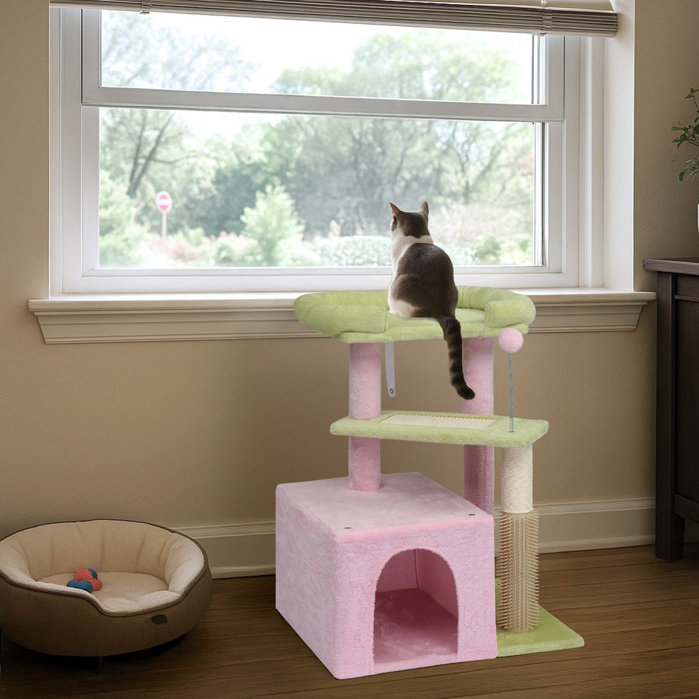 27.5in Cat Tree Multi-level Cat Tower with Cat Scratching Post and Pad