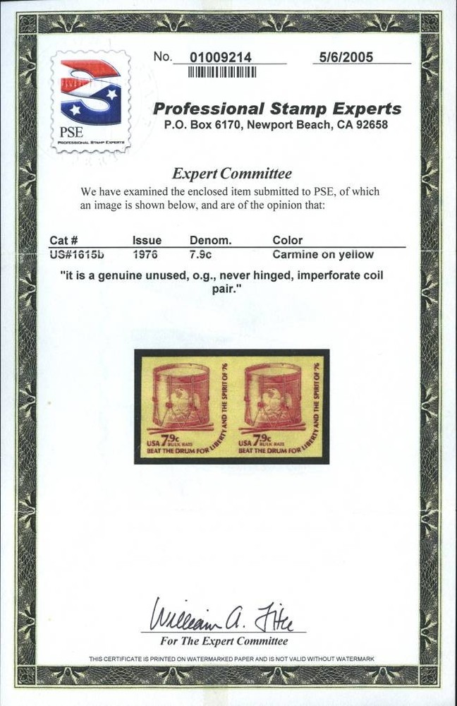 US #1615b 7.9¢ Drum imperf pair, VF-XF NH, PSE (2005)