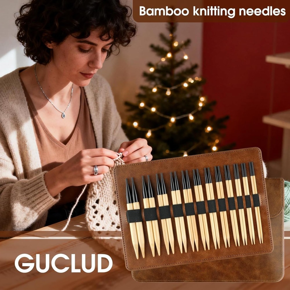 Bamboo Knitting Needles Set, 5-Inch Interchangeable Circular Knitting Needles...