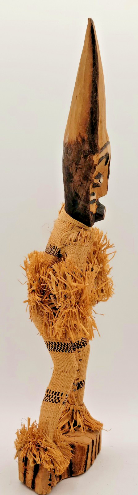 African Pende DRC Minganji Wood & Woven Masquerade 17" Statue Doll Figure VTG