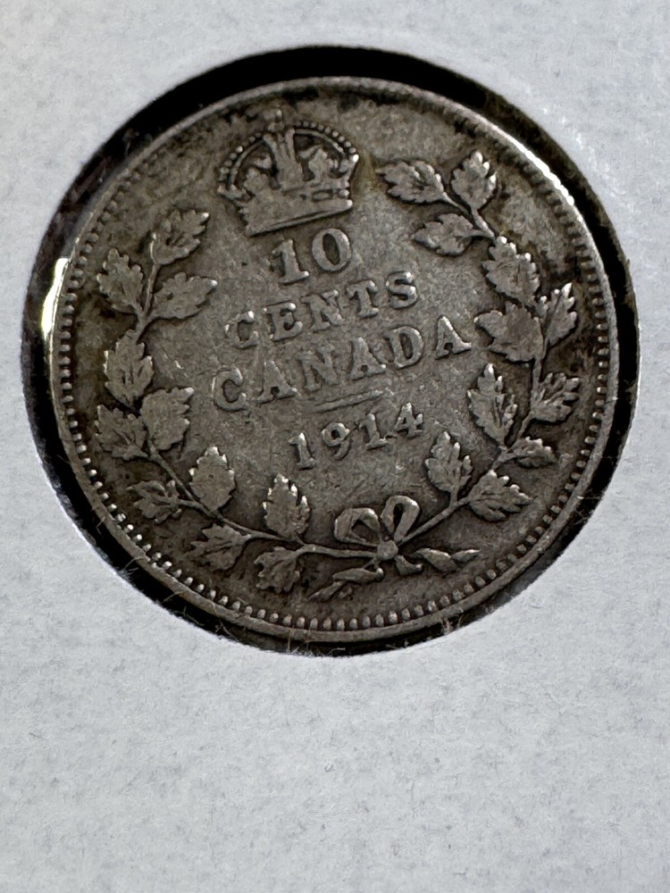 1914 Canada 10 Cents Silver Coin Cleaned