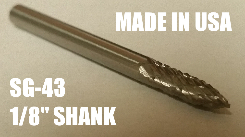 SG43D Tree Shape SOLID Carbide Burr Bur Cutting Tool Die Grinder Bit 1/8"