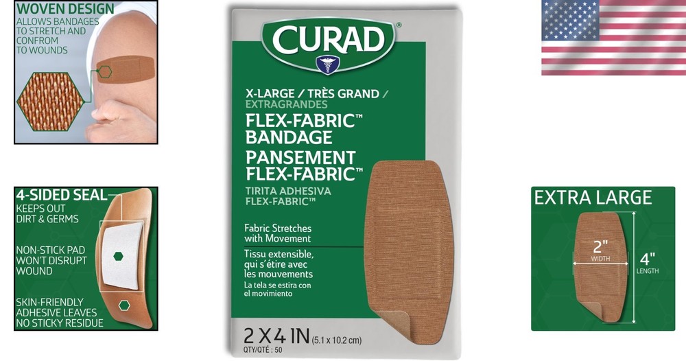 Natural Fabric Adhesive Bandages, 50 Pack