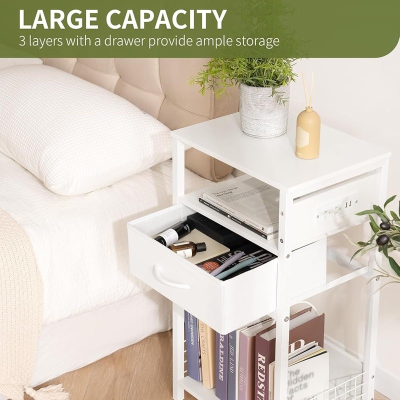 LED Nightstand Charging Station Record Storage Multifunctional Side Table New