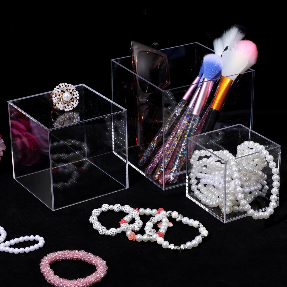3 Pcs Acrylic Boxes for Display, 3" 4" 5" Small Square Clear Acrylic Cube wit...