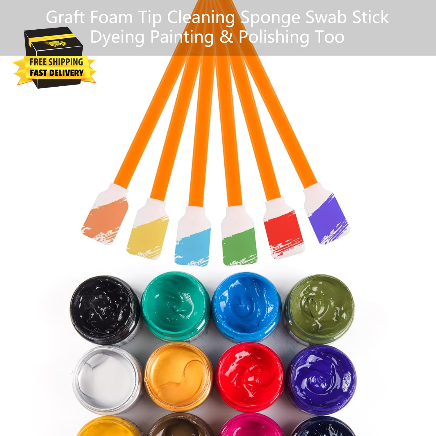Foam Cleaning Swabs, 5.11" Square Rectangle Cleaning Swab Foam Tips Sponge Stick