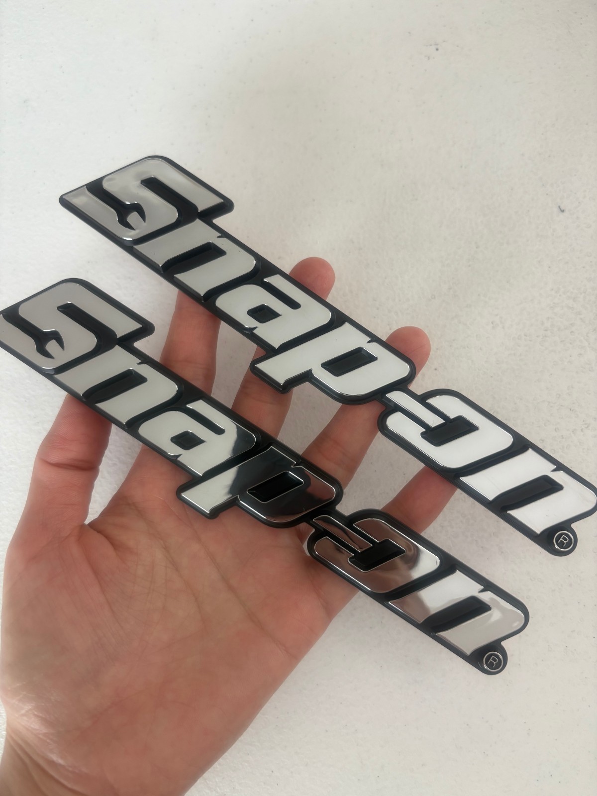 SNAP-ON TOOL BOX LOGO EMBLEM Chrome Silver Badge Decal 8" INCH LONG - OEM design