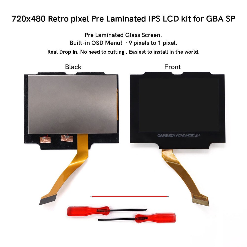V5 720x480 Retro Pixel Pre-Laminated IPS LCD+Case W/Same color button For GBA SP