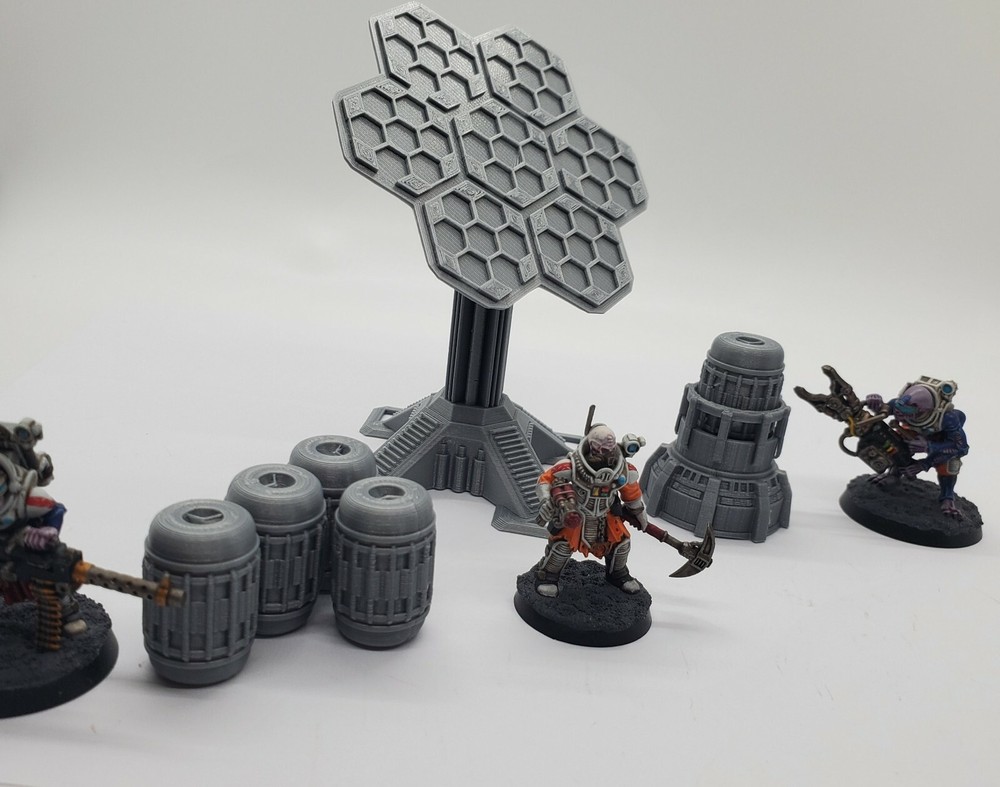 3d Printed Terrain Solar Array w/Energy Cells for Tabletop Gaming. 3D Wargaming