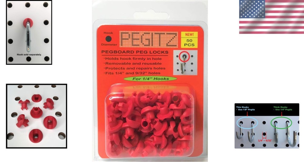 Pegboard Peg Locks 50-Pack - 1/4 Inch Red Grommets for Reliable Hook Security