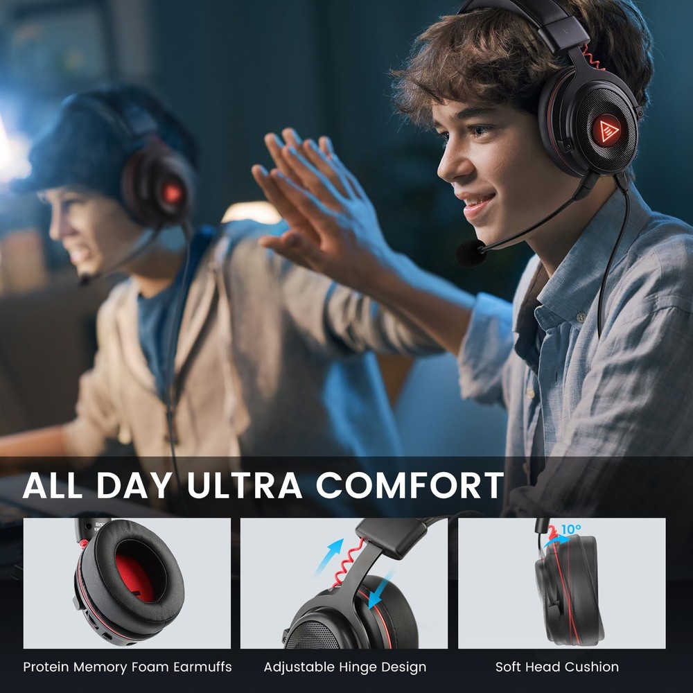 E900 Pro USB Gaming Headset for PC - Computer Headset with Detachable Noise C...
