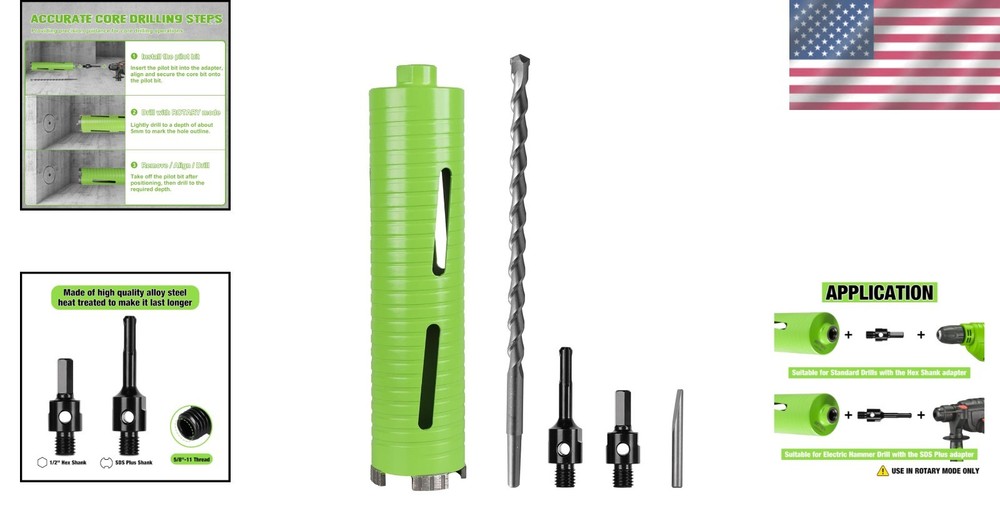 Versatile 2.5" Core Drill Bit with Dual Adapters for Concrete & Brick Projects