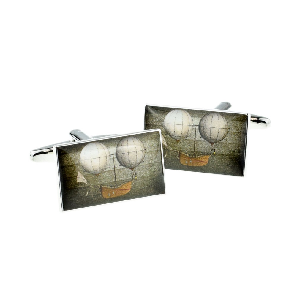 Twin Hot Air Balloons Rectangular Image Cufflinks in a Cufflink Box X2BOCR160