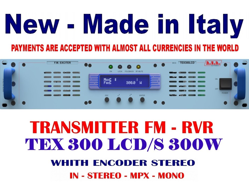 Broadcast RVR TEX 300 LCD 300w FM Transmitter with Encoder Stereo - 88 108 Mhz