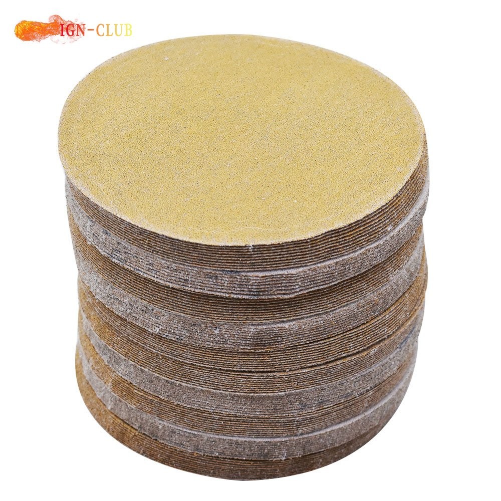 100 Pack 5" 180 Grit NO-Hole Disc Hook Loop Pads Sanding Discs Flocking