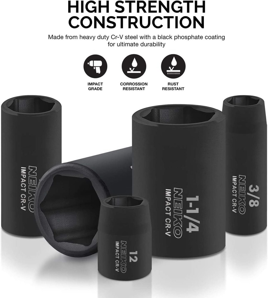 NEIKO 65pc 1/2 Impact Socket Set Standard Metric Deep