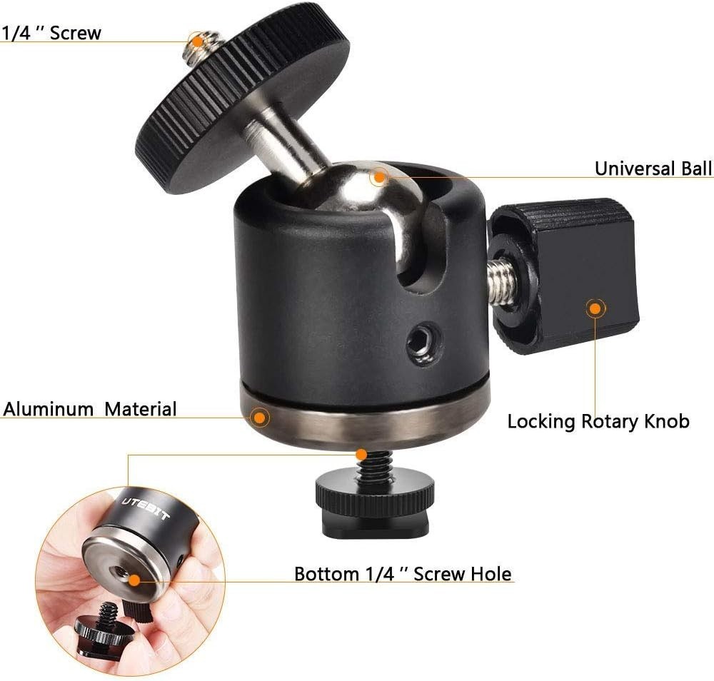 Versatile 360° Camera Mount Adapter – Mini Ball Head with Removable Hot Shoe