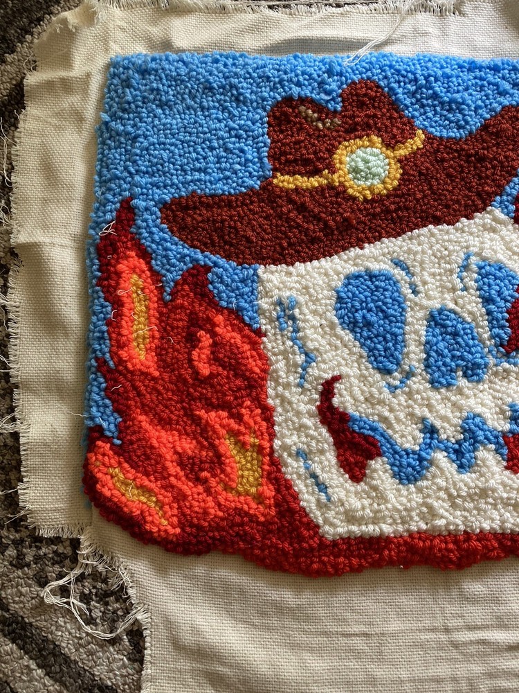Punch Needle Design With Skull And Flames