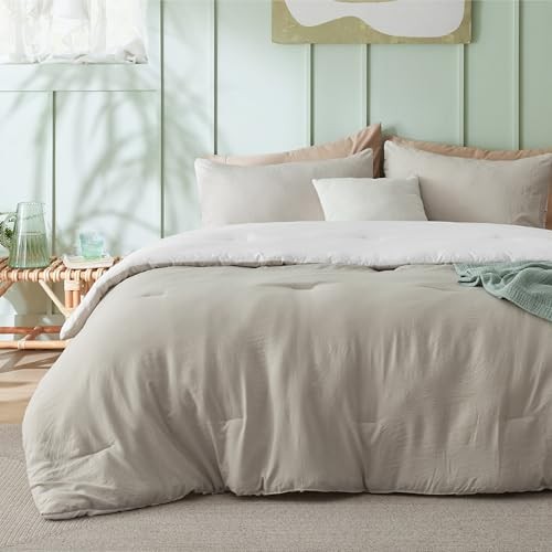 Queen Comforter Set, Beige Soft Prewashed Bedding Queen(90"x90") 01 - Beige