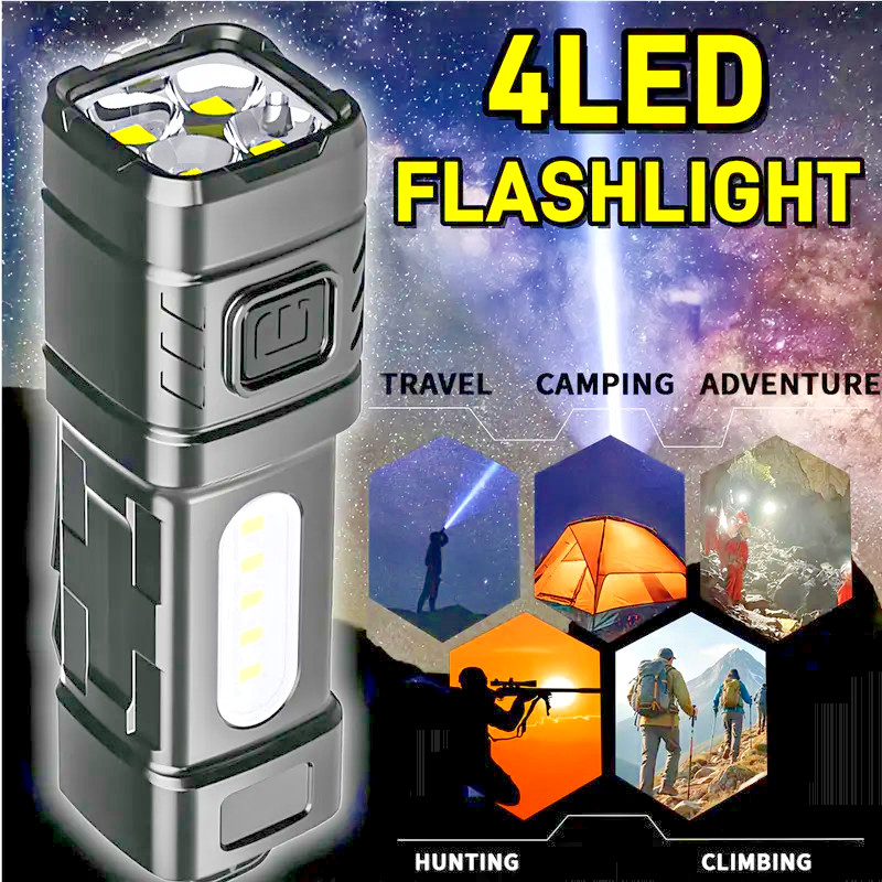2 x (4) LED Flashlight 4 mode Rechargeable Super Bright Mini Handheld Flashlight
